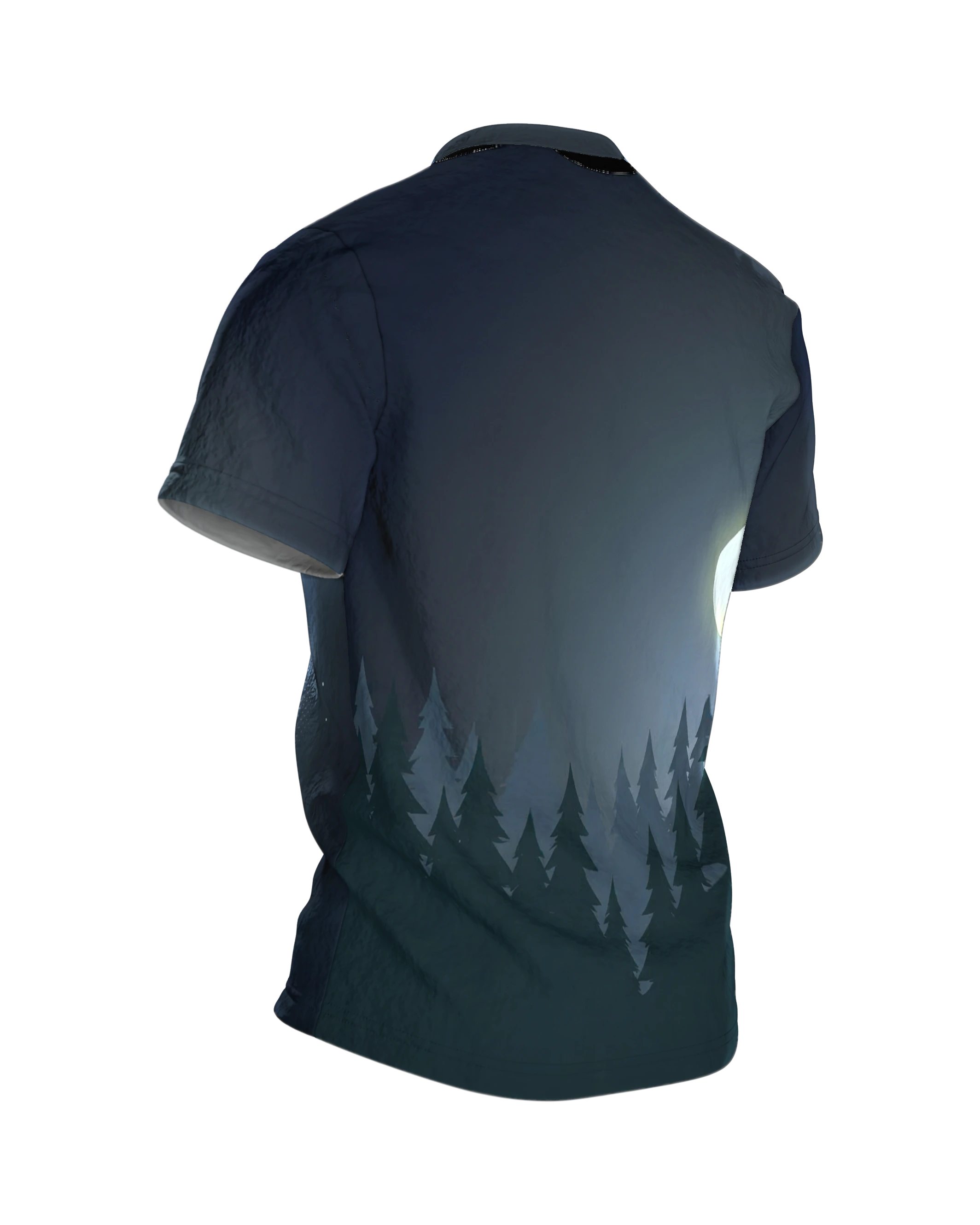 Heulender Wolf T-Shirt: Mondnacht in der Silhouette, Rückseite schräg rechts