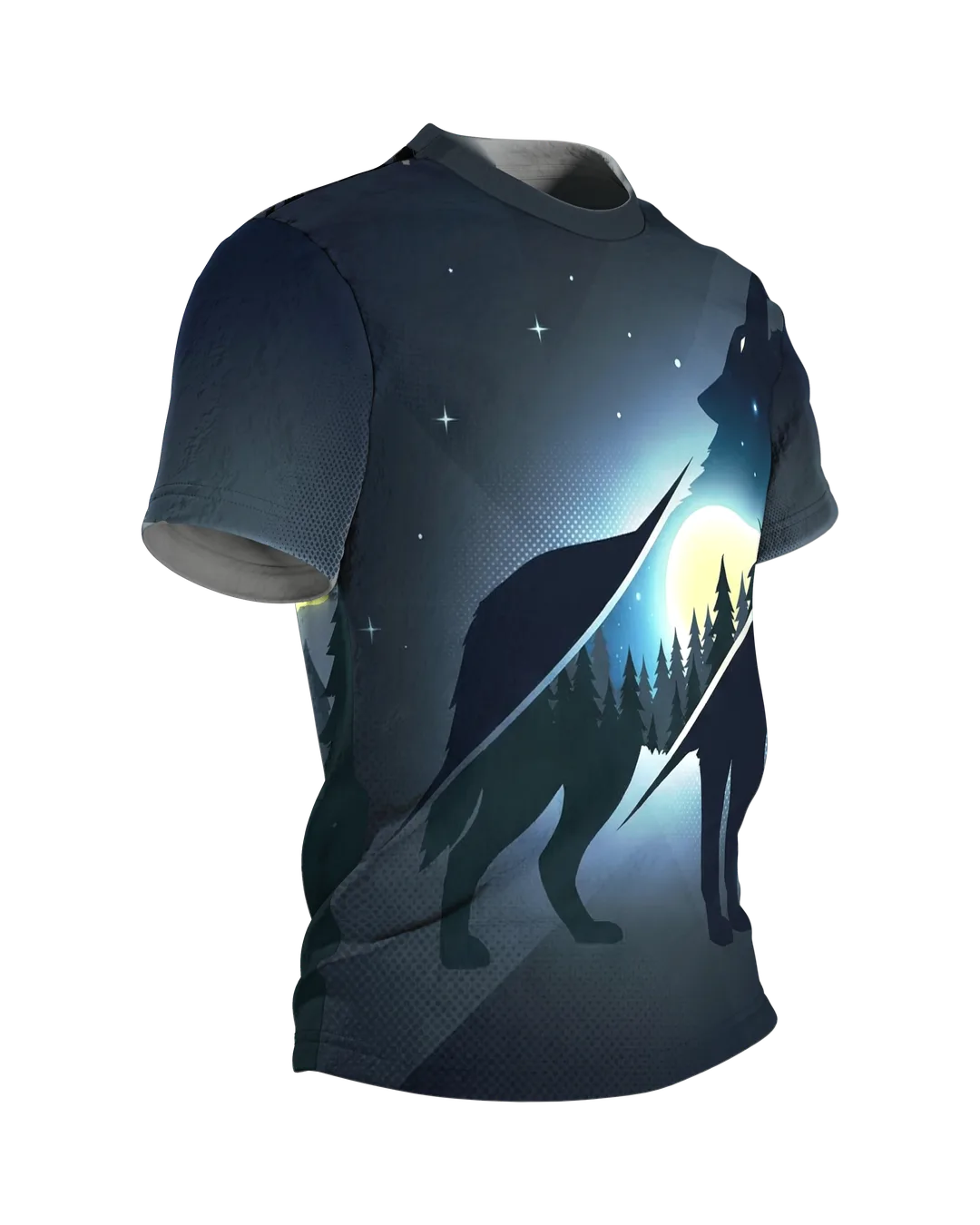 Heulender Wolf T-Shirt: Mondnacht in der Silhouette, Seitenansicht links