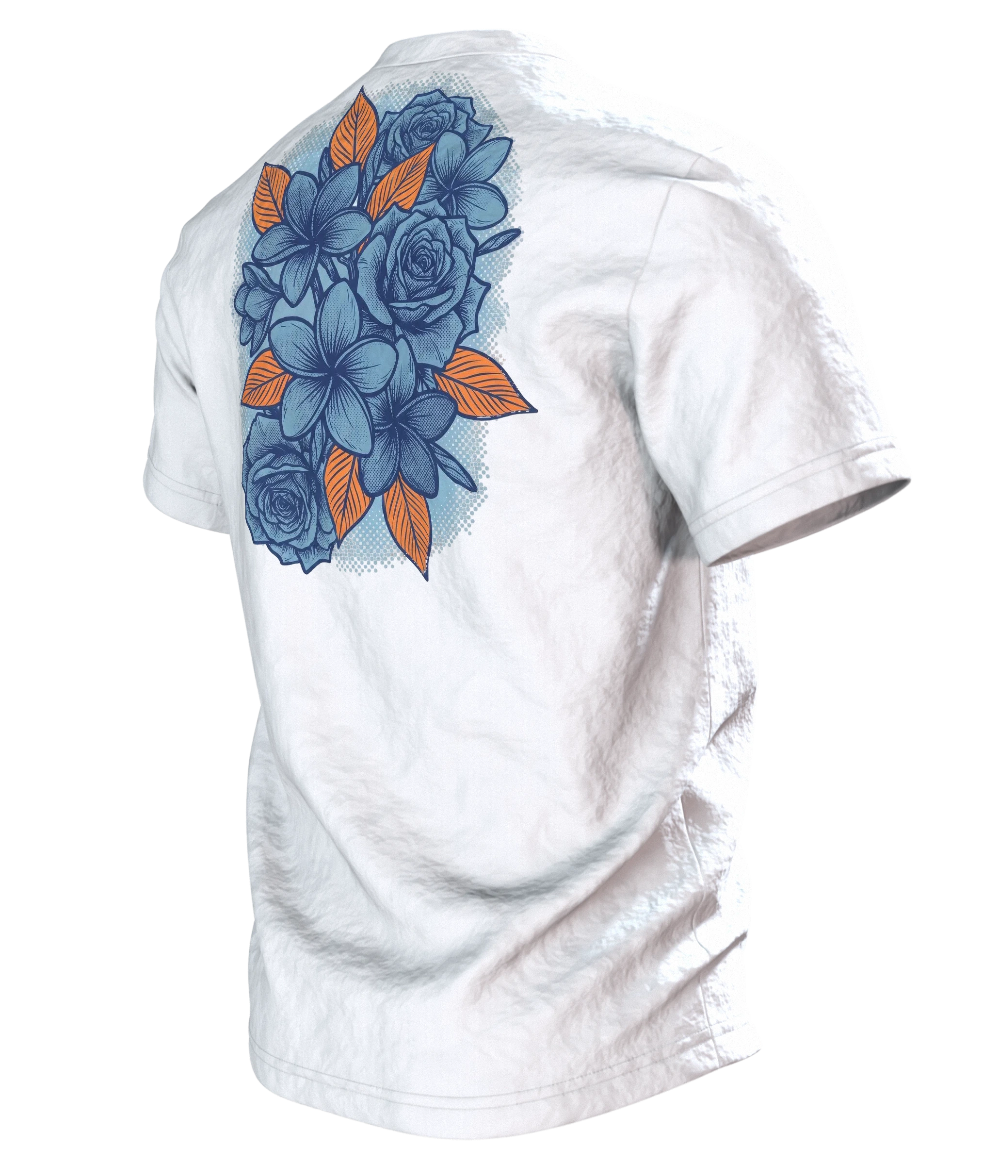 Hawaii Surf Blumen Premium Baumwoll T-Shirt: 90s Retro, Rückseite schräg links