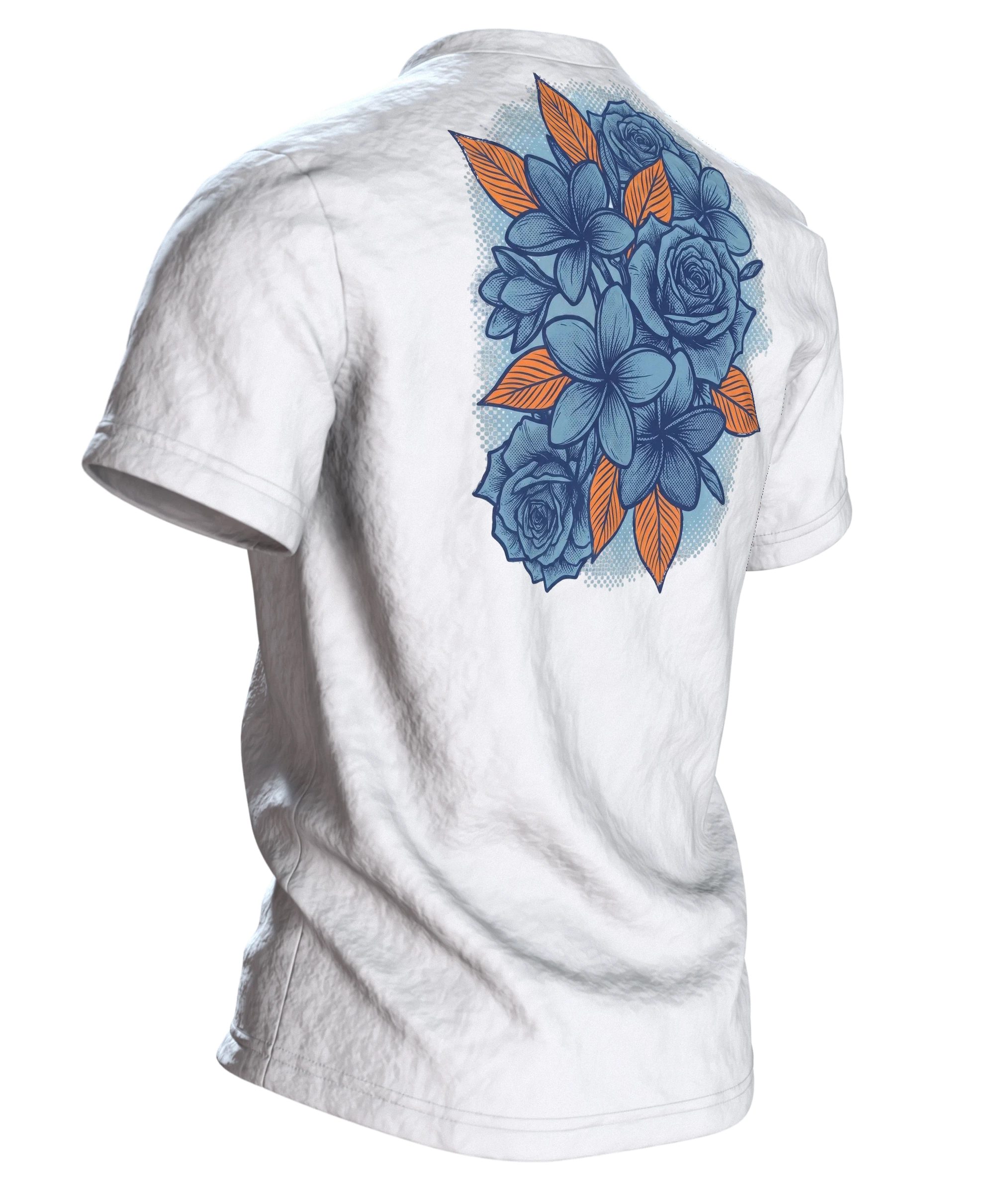 Hawaii Surf Blumen Premium Baumwoll T-Shirt: 90s Retro, Rückseite schräg rechts